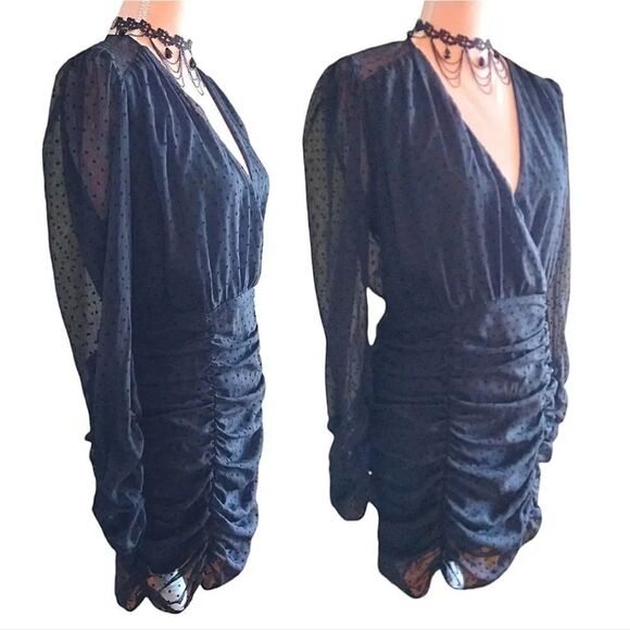 Nasty Gal Black Mesh Quit Ruchin' Spotty Mini Dress Large NWOT - Picture 7 of 16